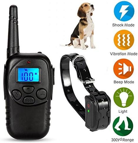 SunJet Shock Collar for Dogs - Dog Training Collar, Dog Shock Collar with Rechargeable Electronic Remote, 100 Level of Vibration &amp; Shock, LCD Display - Waterproof, 300 Yard Range, All Size Dogs
