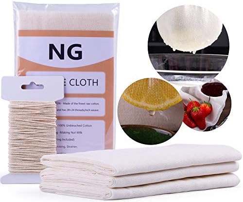 NUOBUNG Unbleached Cheese Cloth - Cheesecloth -100% Unbleached Cotton Fabric 50 Grade 2.5 Yards 9 Sq Feet -for Butter/Cooking - Food Filter - Baking - Cheese Making (50 Sq Feet Cotton String Included)