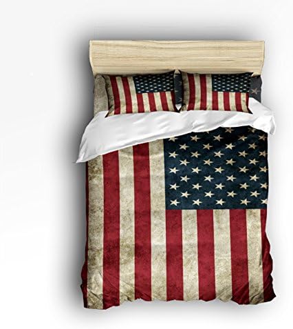 Retro American Flag the U.S Flag Stars and Stripe Flag Print 4 Piece Bedding Sets Duvet Cover (Twin, America Flag)