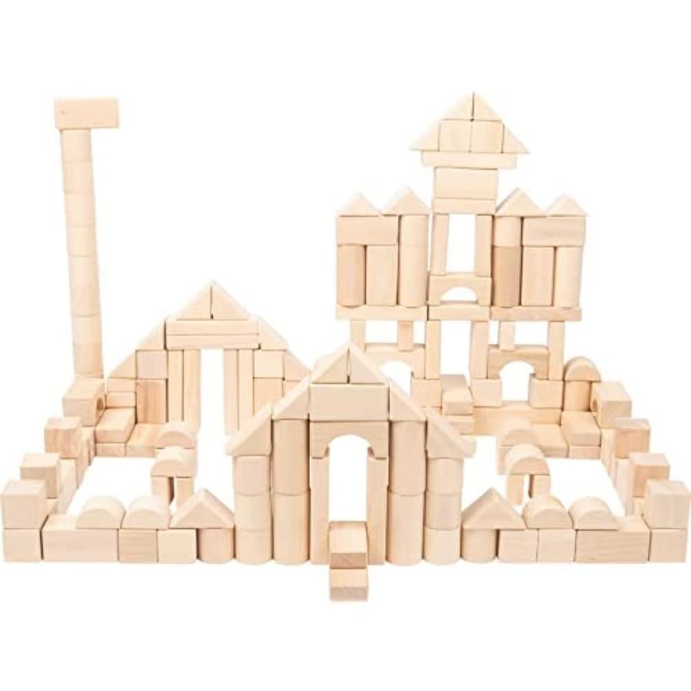 Small Foot 11397 Wooden Building Blocks, Set of 200 Pieces, Incl. Bridges, Cylinders, Triangles etc., From 1 Year