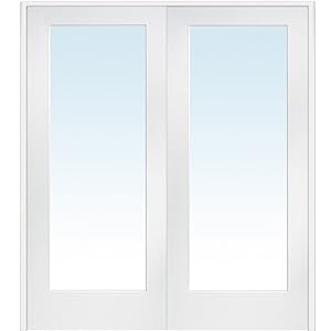 National Door Company ZZ09302BA Primed MDF 1 Lite Clear Glass, Prehung Interior Double Door, 72" x 80"