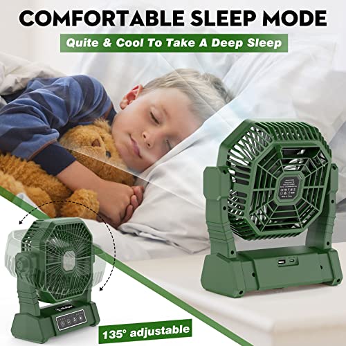 Camping Fan with LED Light, Portable Rechargeable Fan for Outdoor Camping Tent with Remote, Powerful 4 Speeds USB Desk Fan for Fishing, Power Outage, Picnic