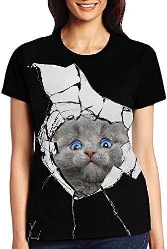 Womens Broken Glass Cat Women Short Sleeved Special T - Shirt 3D Printing Fashion Style Woman Tee Novelty Funny T Shirt Medium