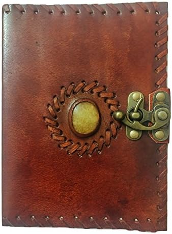 Handmade Leather Journal Travel Notebook Diary/Sketchbook with Gem Stone ( 8X6 Inches )