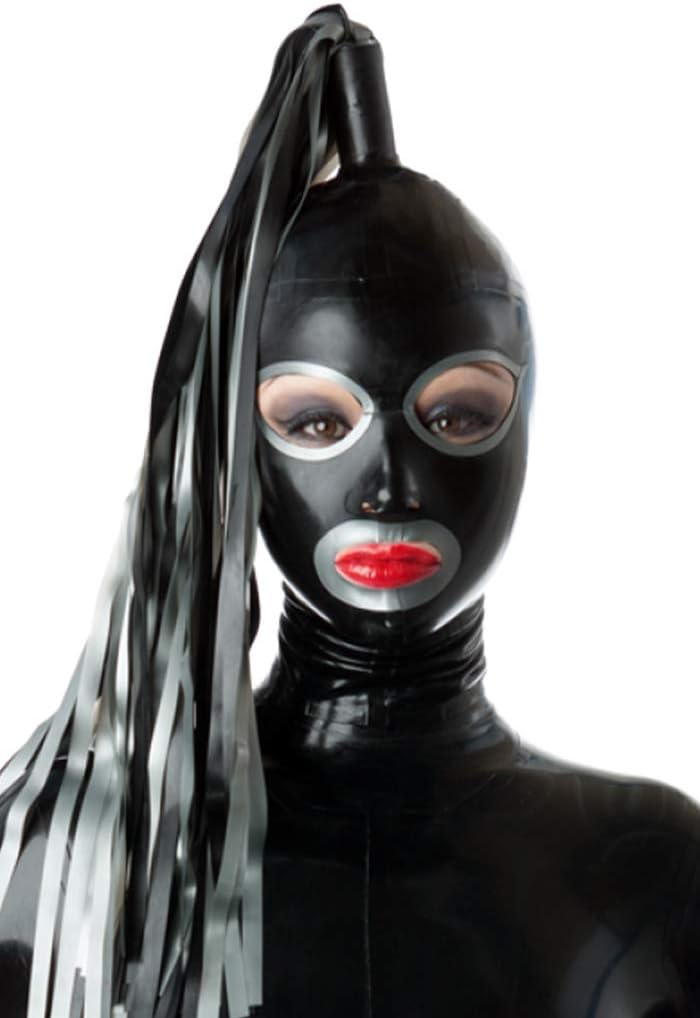Latex Rubber Full Face with Single Streamers Hoods Masks 0.4MM