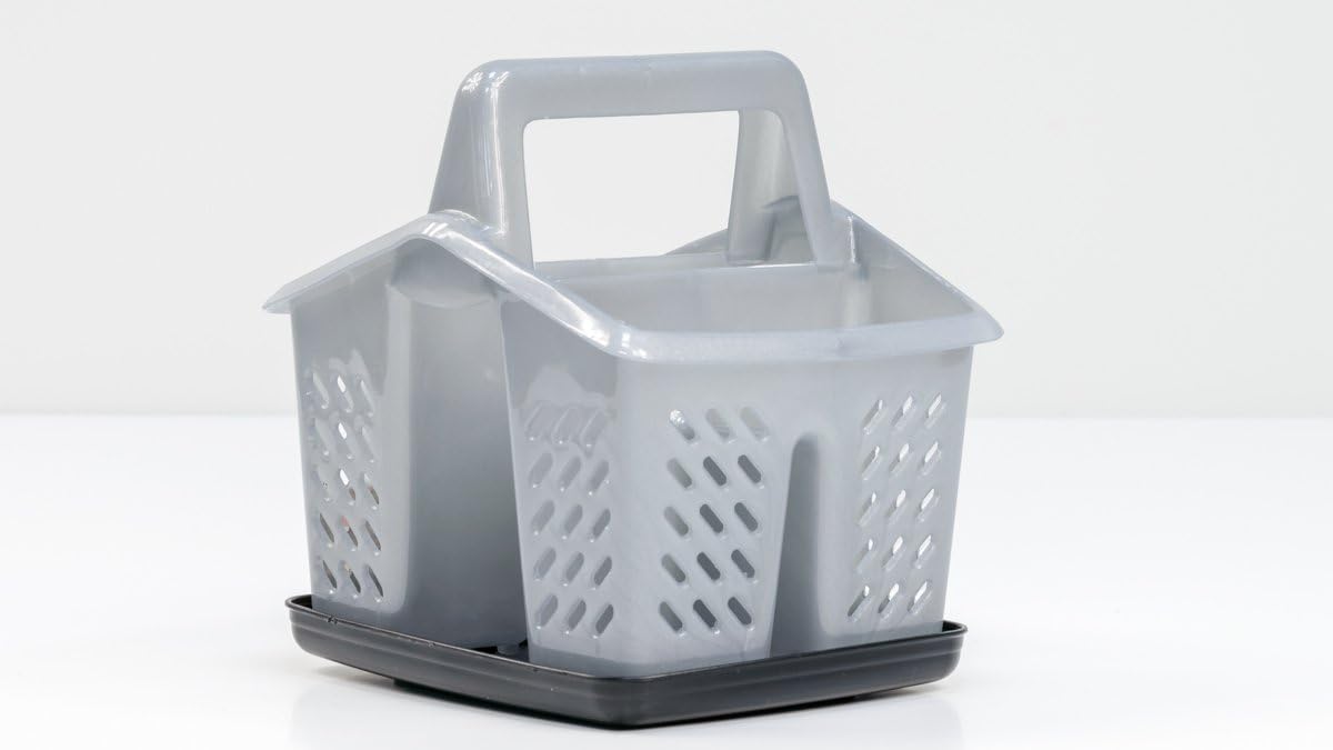 Silver Plastic Cutlery Utensil Holder Basket with Handle/Sink Drainer