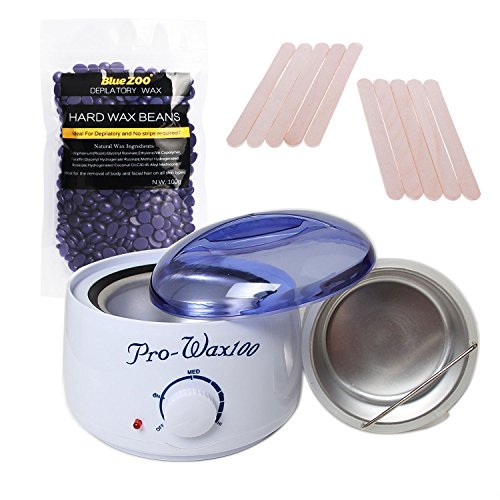 Depilatory Wax Kit, Electric Wax Heater Warmer Hard+10pcs Waxing Spatulas+100g Wax Hot Film Hard Beans Body Bikini Hair Removal (No Strip) (Lavender)