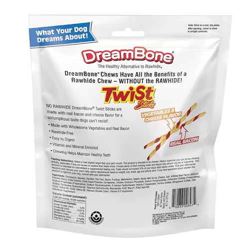DREAMBONE TWIST STICKS, MADE WITH REAL BACON AND CHEESE FLAVOR, RAWHIDE-FREE CHEWS FOR DOGS, 50 COUNT