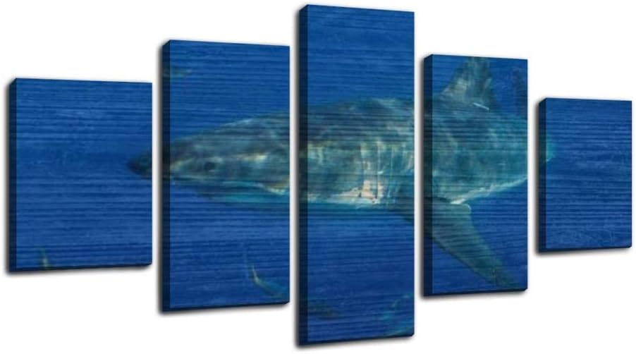 cage diving with great white sharks in guadalupe, mexico great white Framed Art Wall Painting Pictures Canvas Prints Gallery Wrapped Poster Home Office Living Room Wall Decor Ready to Hang 5 Panel