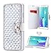Galaxy S9 Plus Wallet Case,Lozeguyc Hand Made Luxury 3D Bling Crystal Rhinestone Leather Purse Flip Card Pouch Stand Cover Case Compatible with Samsung Galaxy S9 Plus-Silver
