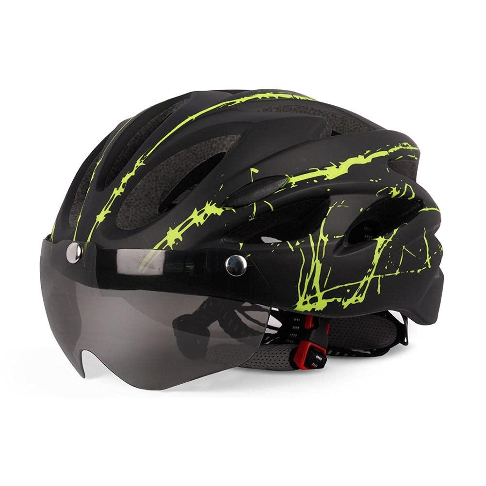 Cycling Helmet, 58-62cm Adjustable Bike Cycling Helmet Protective Helmet Bike Helmet with Magnetic Visor for Adults, Men, Women (Green black)