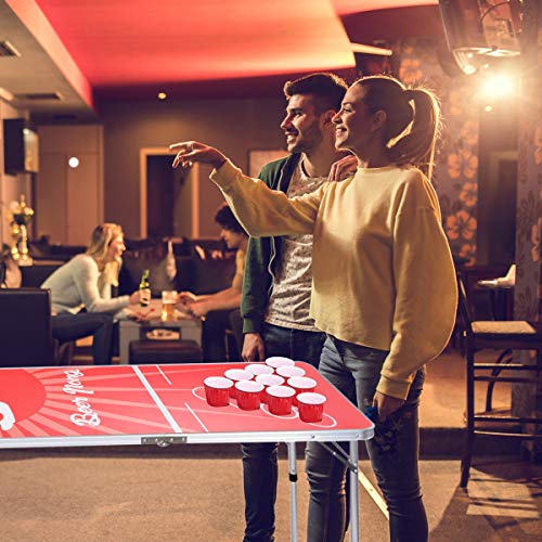 GYMAX Beer Pong Table, 8’ Folding Aluminum Game Party Table (Style B)