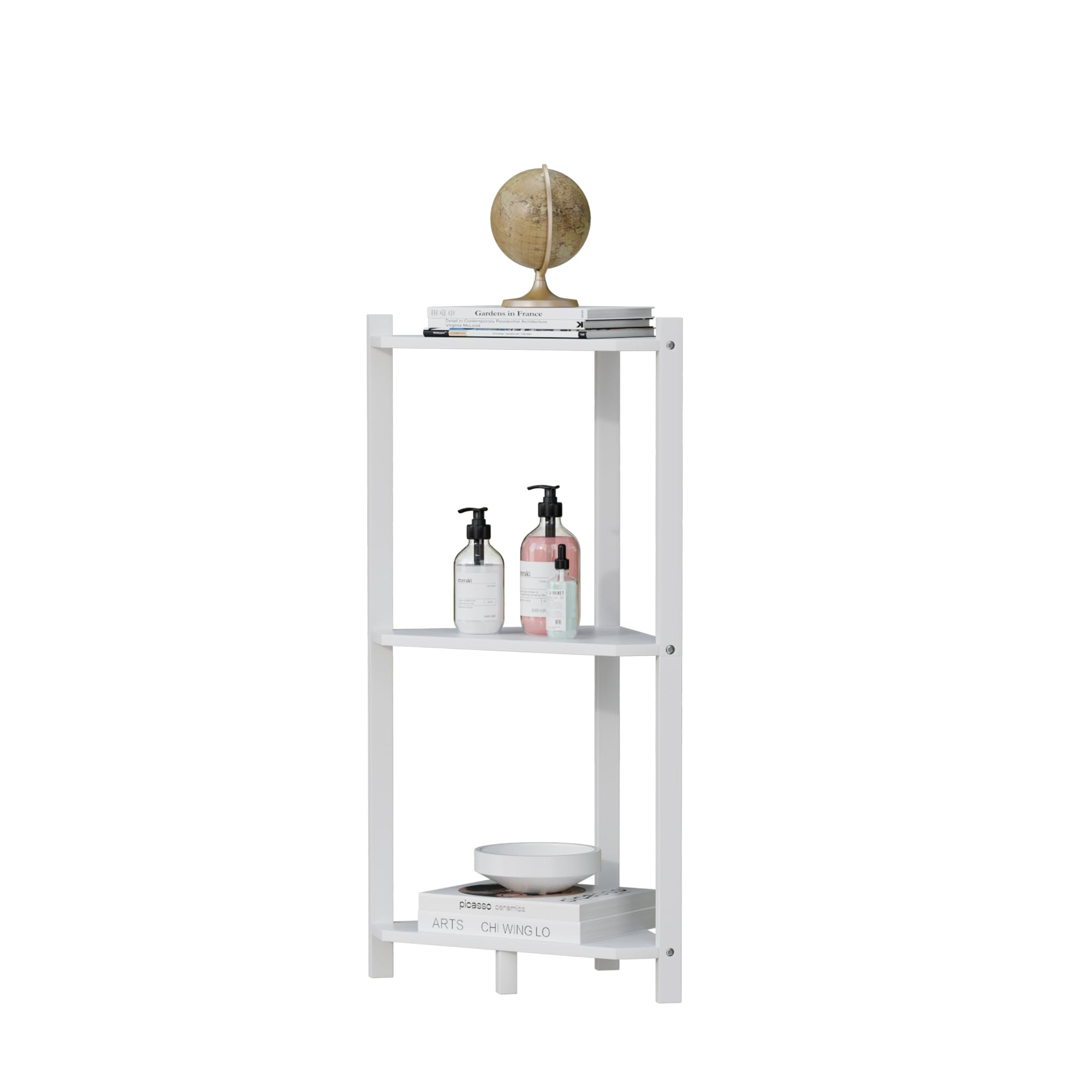 Photo 1 of Corner Shelf, 100% Real Bamboo Shower Corner Shelves Free Standing Shelf Storage Organizer for Bathroom Living Room Kitchen (White, 3 Tier)