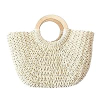 Pleasay Hand-Woven Bag, Hand-Woven Straw Large Hobo Bag for Women Round Handle Ring Toto Retro Summer Beach Straw Bag for Women Casual Vacation Summer Beach Outdoor Greater