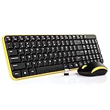 Jelly Comb MK08 Ultra Compact Wireless Keyboard and Mouse Combo for Windows and Android - Black / Yellow