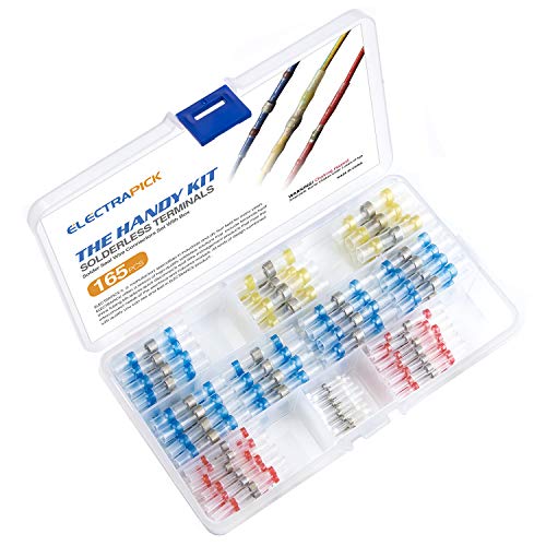 165PCS Solder Seal Wire Connectors, ELECTRAPICK Solder Seal Heat Shrink Butt Connectors Terminals Electrical Waterproof Insulated Marine Automotive Copper Connectors