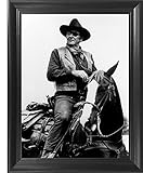 John Wayne 3D Poster Wall Art Decor Framed Print | 14.5x18.5 | Lenticular Posters & Pictures | Memorabilia Gifts for Guys & Girls Bedroom| The Duke on Horse Classic Movie & Vintage Cowboy Film Picture