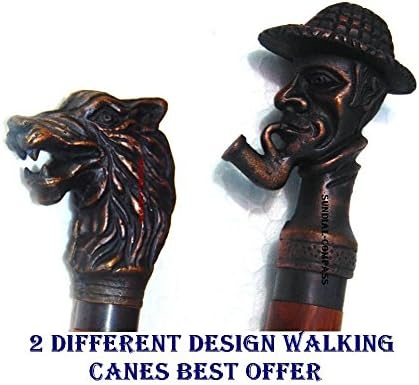 2 pcs Handmade Carved Wolf Native/Sherlock Holmes walking stick-home decor canes
