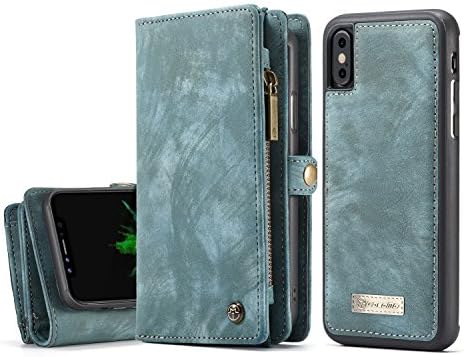 iPhone X Wallet Case with Flip Card Slots, Stand Holder, Folio Zipper, and Detachable Magnetic Phone Cover, Protective Case for iPhone 10  (5.8 inches), Green PU Leather - TOBSKBY