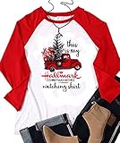 This is My Hallmark Christmas Movie Watching Shirt Women Long Sleeve Christmas Graphic Raglan Baseball Tee Shirts Top (Medium, White)
