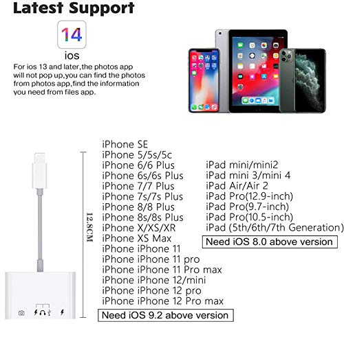 Aimuli USB OTG Camera Adapter, 3 in 1 USB Female OTG Adapter Compatible with iPhone/iPad, Portable USB Adapter Compatible with iPhone with Charging Port and USB C Port, Support Card Reader