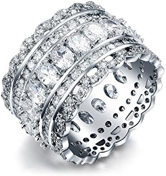 Serend SPILOVE Vintage Style Cubic Zirconia Wide Band Statement Cocktail Ring 18k White Gold Plated Jewelry, for Christmas, New Year, Wedding, Engagement, Valentine Day,Women's Day