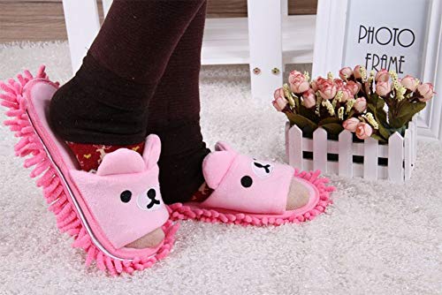 Liitrton 1 Pair Washable Mop Slippers Shoes Microfiber Chenille Reusable Dust Dirt Hair Cleaner for Office House Polishing Cleaning (Pink)