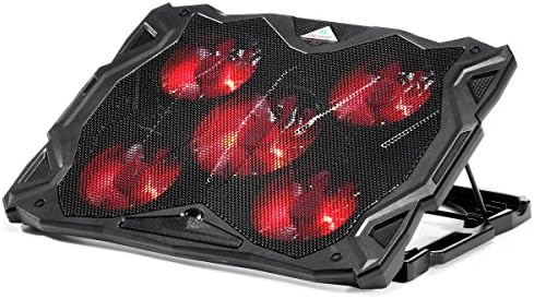 Laptop Cooler Stand with 5 Ultra Quiet Fans and LED lights JMMaxpro 5 Angles and Wind Speed Adjustable Cooling Pad for 14-17 Inch Notebooks