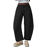 HeSaYep Women's Barrel Leg Ankle Sweatpants Drawstring Wide Leg Lounge Pants Baggy Casual Cotton Sweat Pants with Pockets