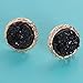 Humble Chic Simulated Druzy Studs - Gold-Tone Plated Round Circle Simple Minimalist Crystal Post Ear Stud Earrings for Women, Black, Simulated Obsidian, Simulated Onyx, 0.65 inch