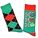TeeHee Christmas Holiday Fun Crew Socks for Men 2-Pairs Christmas Candy Cane Argyle Red Green Black