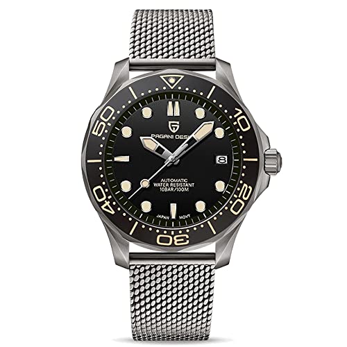 Relógio Pagani Design Automático Masculino - Mostrador Verde, Pulseira Aço, 40mm, Resistente à Água