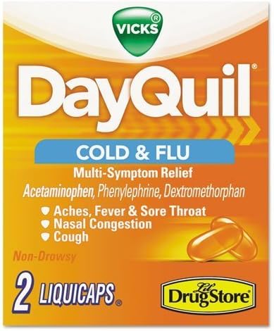 DayQuil 97047 Severe Cold & Flu Caplets, Daytime, Refill Pack, 2 Caplets/Packet, 20 Packs/Box