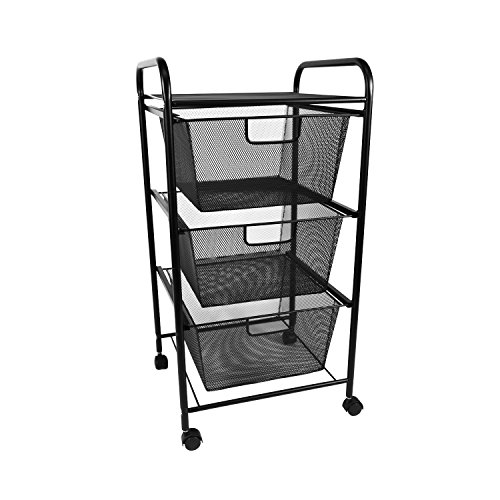 image for YIMU 3 Tier Metal Mesh Cart with 3 Drawers, Office& Kitchen Storage wi