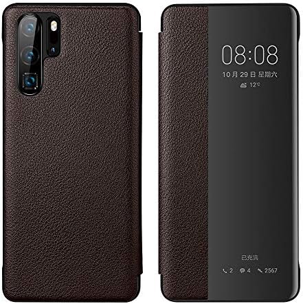 QTRT Leather PC Shell Sleep Smart Open Skylight Mobile Phone Case for Huawei P30/30 Pro/P20/P20 Pro, Flip Cover Sleep Wakeup Function Case for Huawei Mate20 /20 Pro/20 Lite