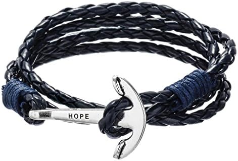 Leather Anchor Bracelet for Men and Women-Durable Leather Bangle-Trendy Unisex Fashion Jewelry (Navy Blue)