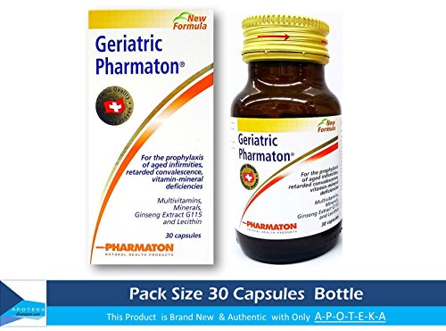 Pharmaton Geriatric 30 Capsules To Prophylaxis of Aged Infirmities Retarded Convalescence Stress Fatigue Tiredness Exhaustion Ageing Concentration Memory Capsules Ginseng G115 Optimal Physical and Mental Performance Ideal Size (1 Month) for Taking