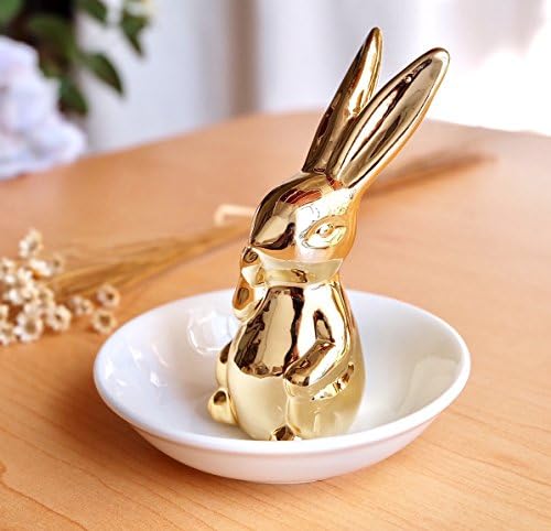 Gold Eat Hand Bunny Rabbit Ring Dish Holder Jewelry Tray Display Storage Case Organizer