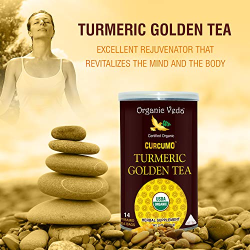 Organic Veda Turmeric Golden Tea Infusion 14 Tea Bags - Helps to Improve Mobility and Joint Health, Organic Blend of Cardamom, Cinnamon, and Ginger with the Sweetness of Stevia Leaf