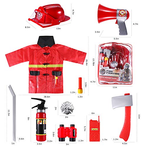LEHOM Kids Fire Costume Set 10Pcs Fireman Firefighter Costume Gear Role