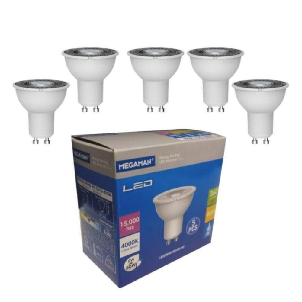 Megaman 5w LED GU10 PAR16 Lamp 5 Pack 36 Degree Kitchen Spotlight 710290 A+ (4000k Cool White)