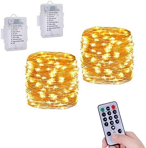 Okapia LED String Lights Dimmable with Remote Control 2 Pack Battery Operated 16ft 50 Leds Waterproof Fairy Starry Lights for Bedroom, Patio, Home Garden, Christmas, Party Wedding Decor (Warm White)