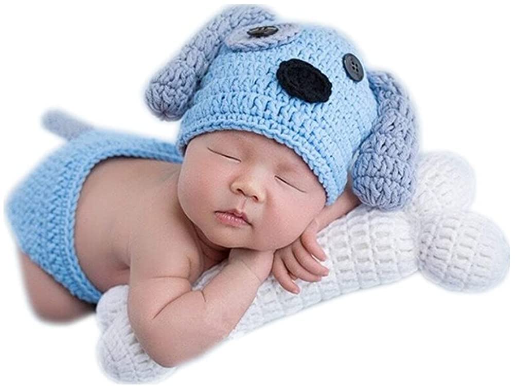 Newborn Baby Girl/Boy Crochet Knit Costume Photography Prop Hats and Outfits (Puppy 2)
