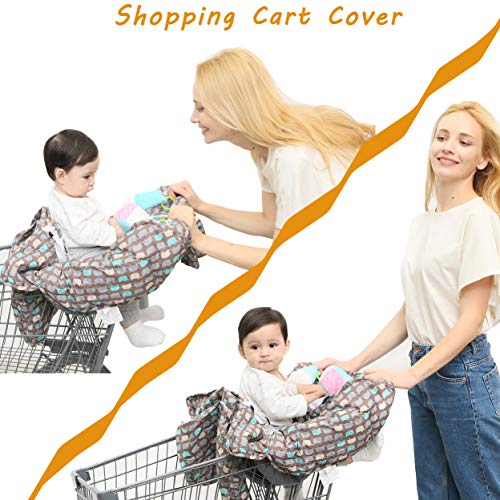 SDADI 2-in-1 Shopping Cart Cover, High Chair Cover for Baby and Toddler, Unisex for Boy or Girl, Carry Bag Attached, Brown