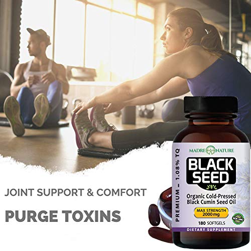 Organic Black Seed Oil 2000mg - 180 Softgel Capsules (Non-GMO) Premium Cold-Pressed Nigella Sativa - Black Cumin Seed Oil with Omega 3, 6, 9 - Darkest, Highest TQ Content