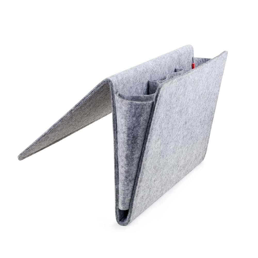 Kikkerland Bedside Caddy, Large Felt Storage, Organizer for Magazine Remotes Phone, Storage Bag for Bunk, Grey 42 x 21.5 x 2.5 cm