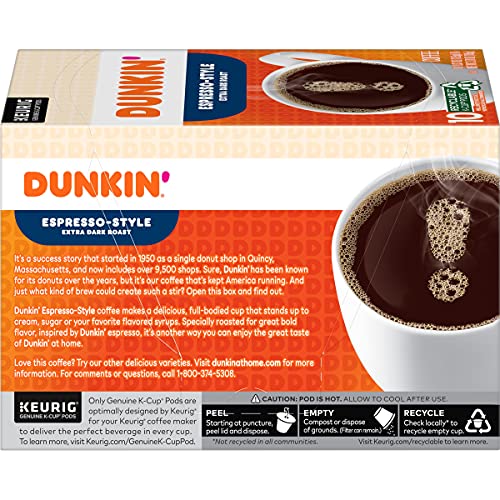 Dunkin' Espresso Style Extra Dark Roast Coffee, 60 Keurig KCup Pods