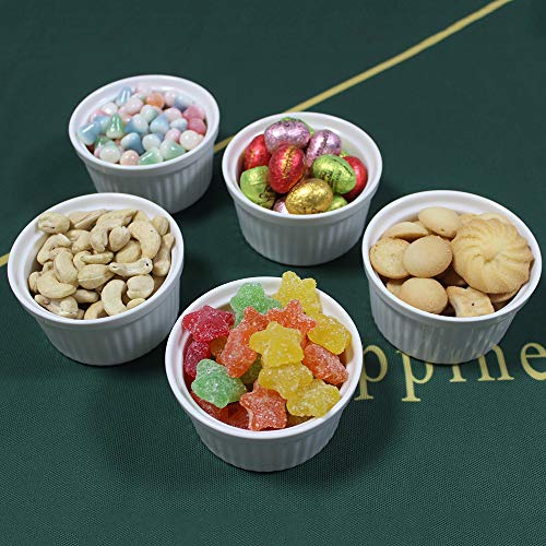 BPFY 12 Pack 8 Ounce White Porcelain Ramekins Bakeware, Ceramic Souffle Dishes, Baking Cups for Custard, Pudding, Creme Brulee, French Onion Soup Bowls - Thumbnail 2