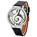 Polytree 2pcs Unisex Fashion Musical Note Hollow Faux Leather Strap Quartz Wrist Watch (Black White)