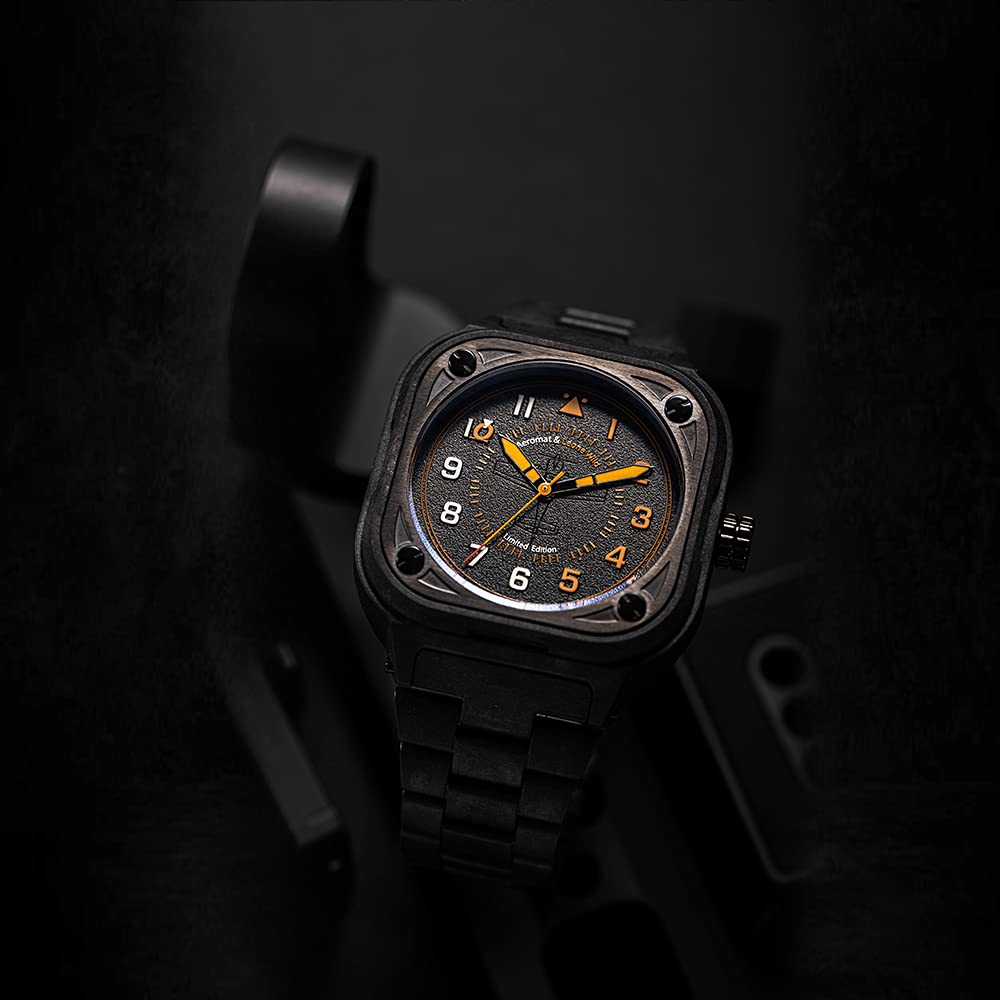 AEROMAT AEM450 Pilot Watch for Men – Analog Aviator Watch 100M Water Resistant with Luminous Indexes and Hour and Minute Hands – Men’s Square Case Aviation Watch Carbon Fiber Bracelet